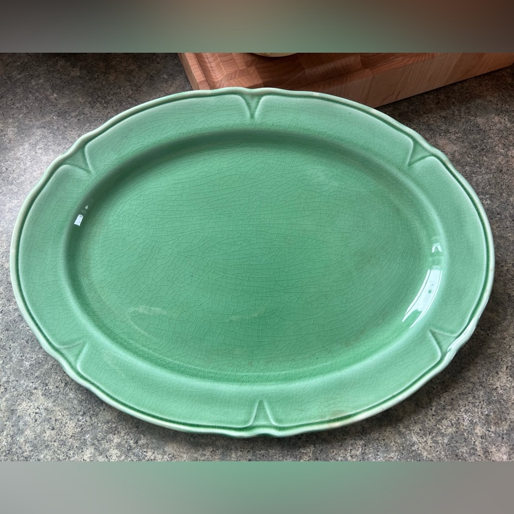 Vintage Mount Clemens Pottery Petal green oval serving platter
